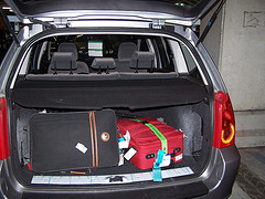 Baggages at the mini van's compartment